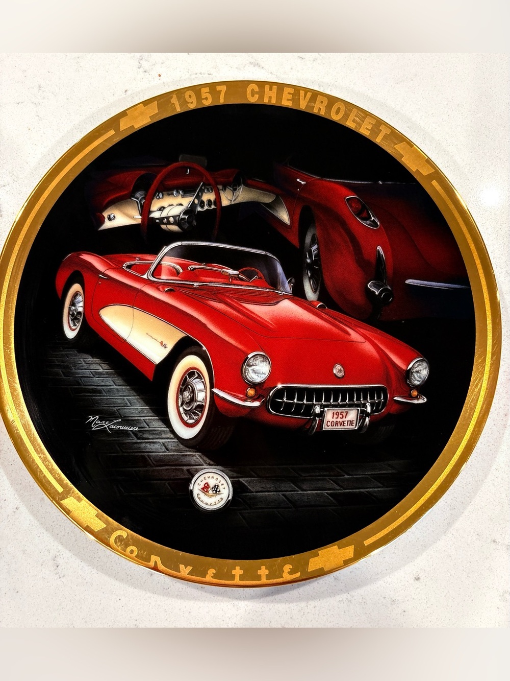 Hamilton Red and Gold 1957 Corvette Wall Art by Marc Lacourciere